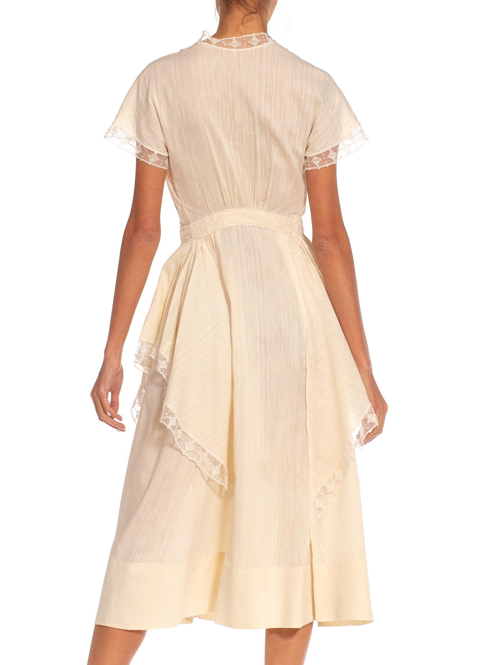Edwardian Off White Silk Cotton & Lace Trim Day Dress 4