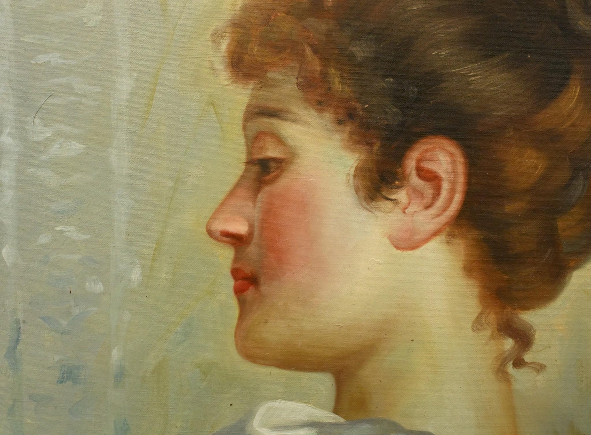 Pittura ad olio edoardiana che legge il ritratto di una signora Arte inglese in vendita 1