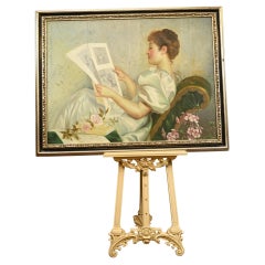 Edwardian Oil Painting Reading Lady Portrait English Art