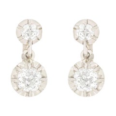 Antique Edwardian Old Cushion Cut Diamond Drop Earrings, circa 1910s
