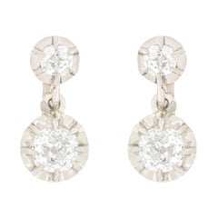 Edwardian Old Cushion Cut Diamond Drop Earrings, circa 1910s