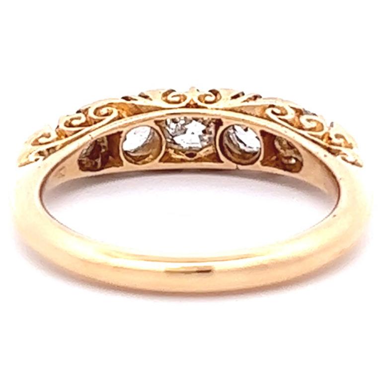 Edwardian Old Cut Diamond 18 Karat Yellow Gold Five Stone Ring 1