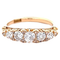 Edwardian Old Cut Diamond 18 Karat Yellow Gold Five Stone Ring