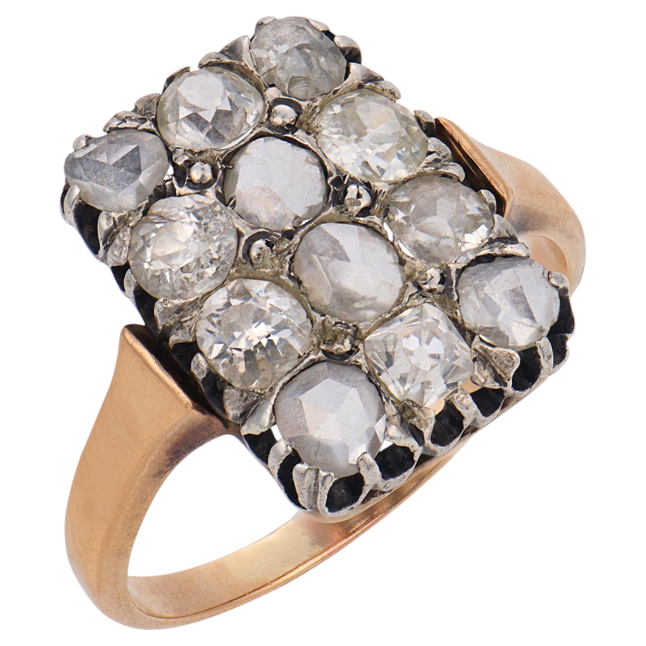 Edwardian old cut diamond 18k yellow gold and silver ring