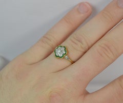 Edwardian Old Cut Diamond and Emerald 18 Carat Gold Daisy Cluster Ring
