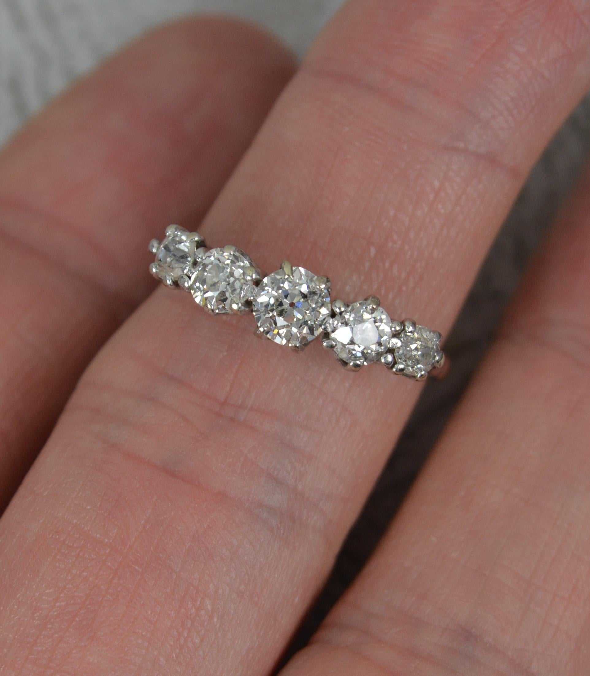 Edwardian Old Cut Diamond and Platinum Five Stone Stack ring 7