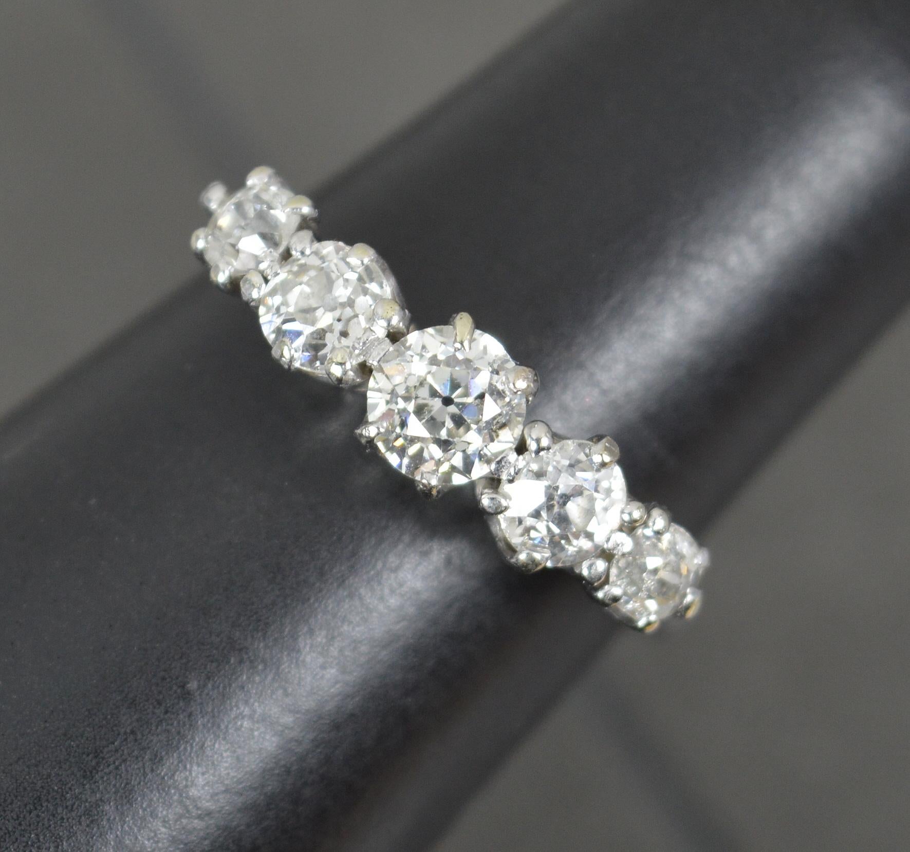 Edwardian Old Cut Diamond and Platinum Five Stone Stack ring 9