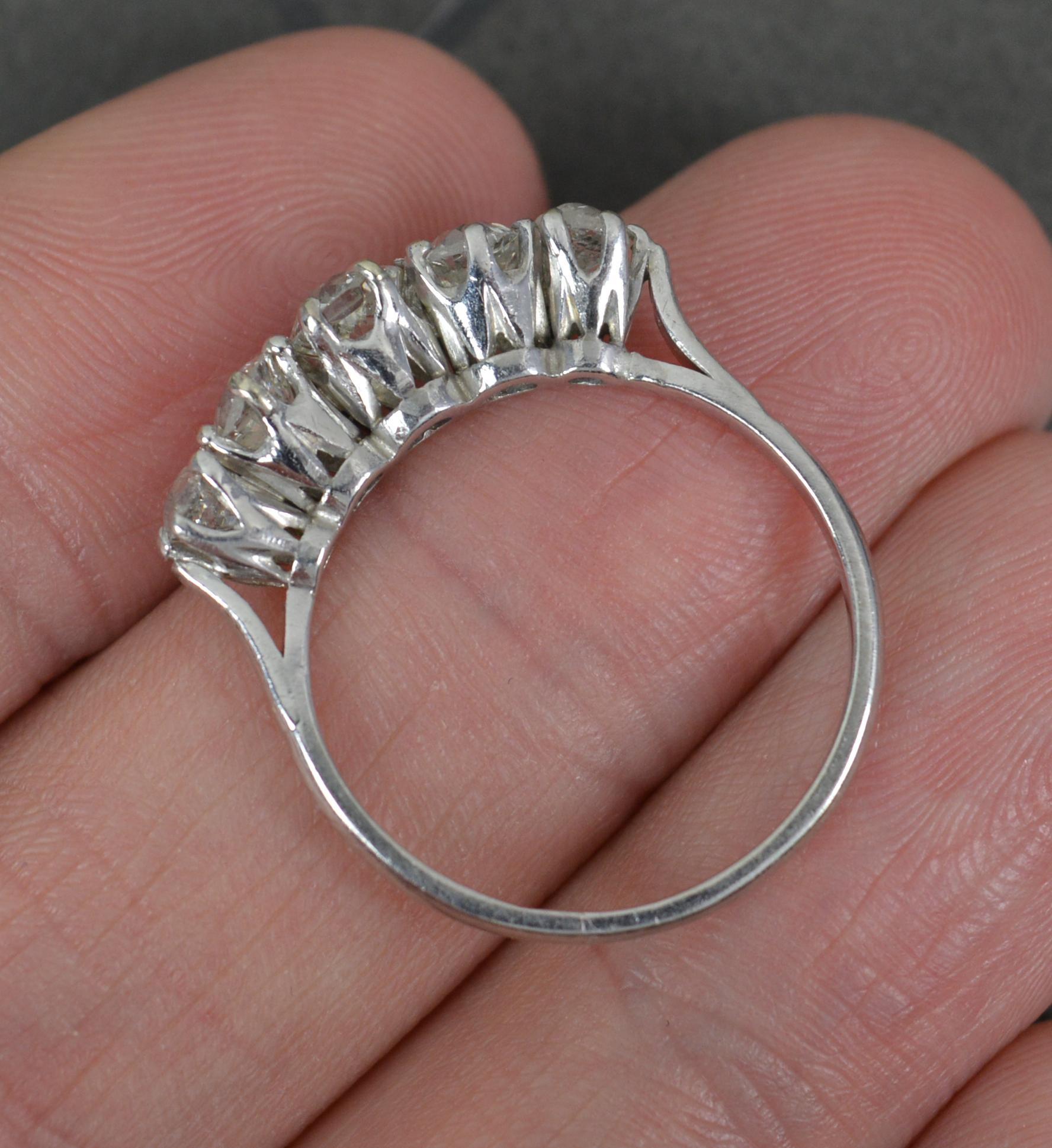 Round Cut Edwardian Old Cut Diamond and Platinum Five Stone Stack ring
