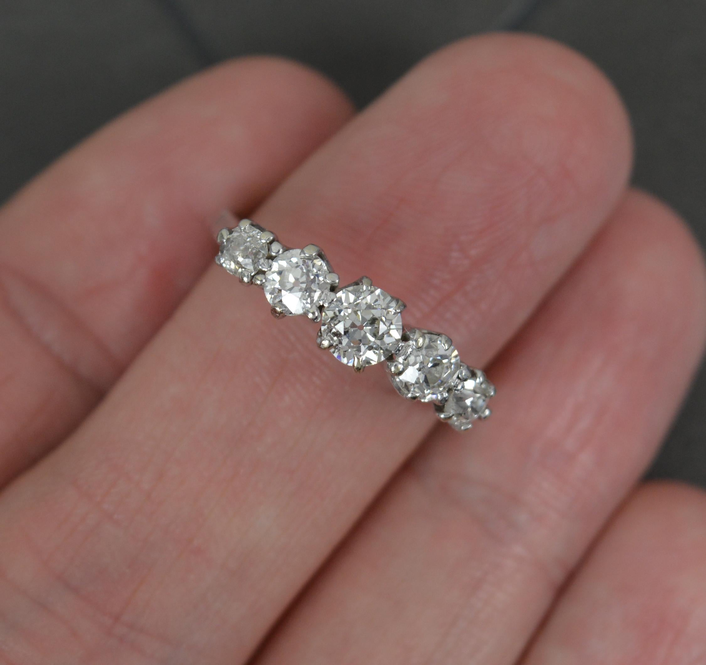 Edwardian Old Cut Diamond and Platinum Five Stone Stack ring In Good Condition In St Helens, GB