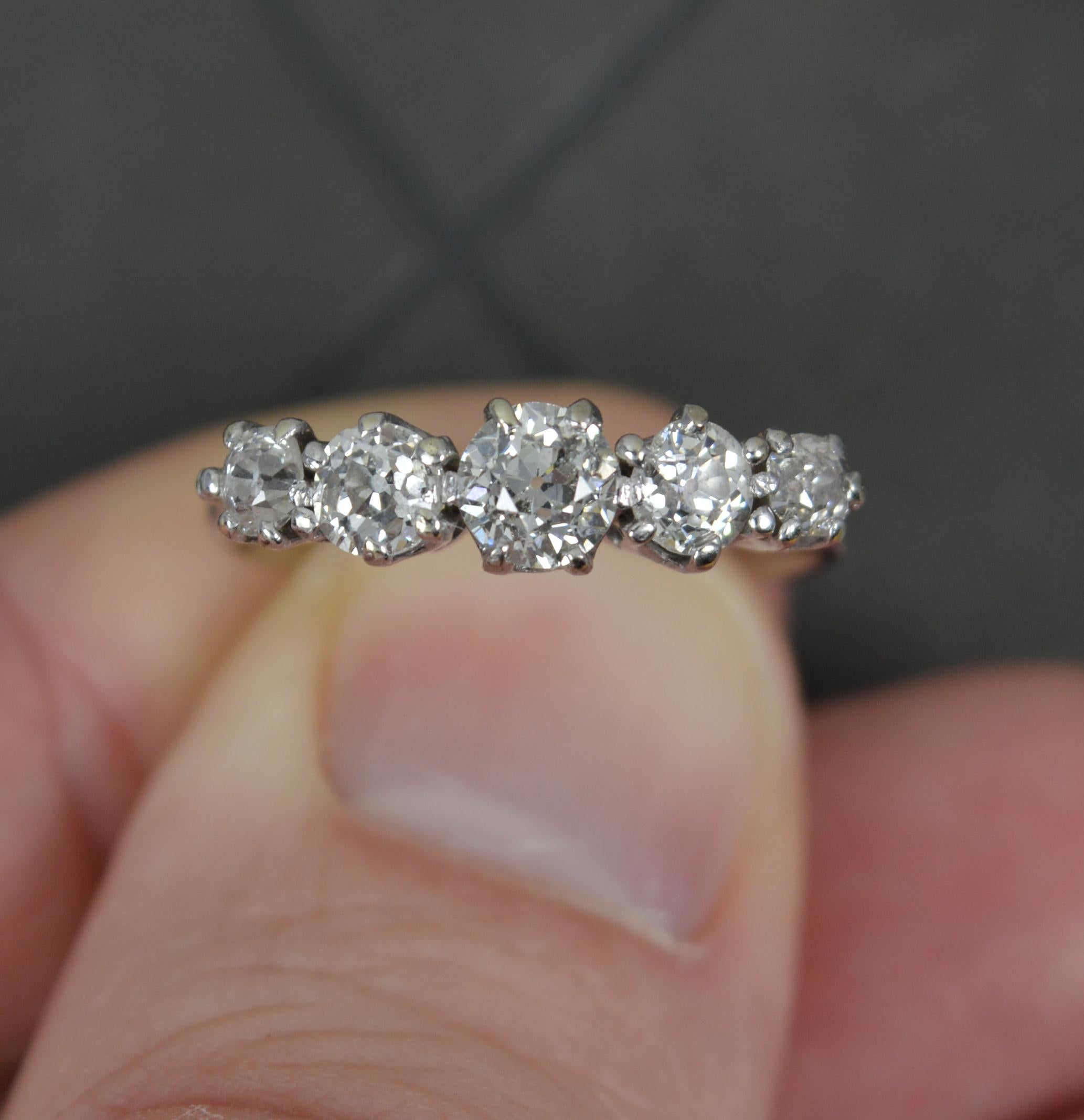 Women's Edwardian Old Cut Diamond and Platinum Five Stone Stack ring