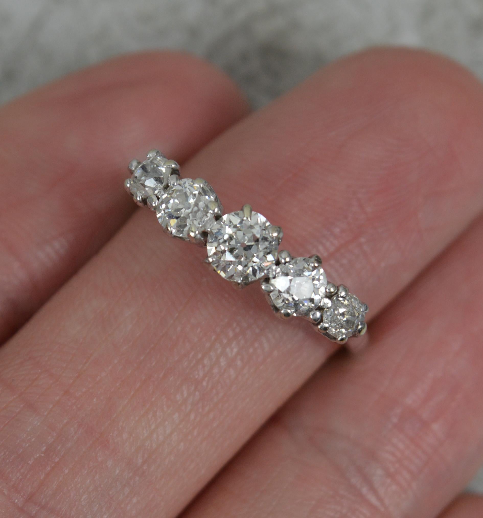 Edwardian Old Cut Diamond and Platinum Five Stone Stack ring 1