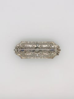 Edwardian Old Cut Diamond and Sapphire Hand Pierced Brooch in Platinum