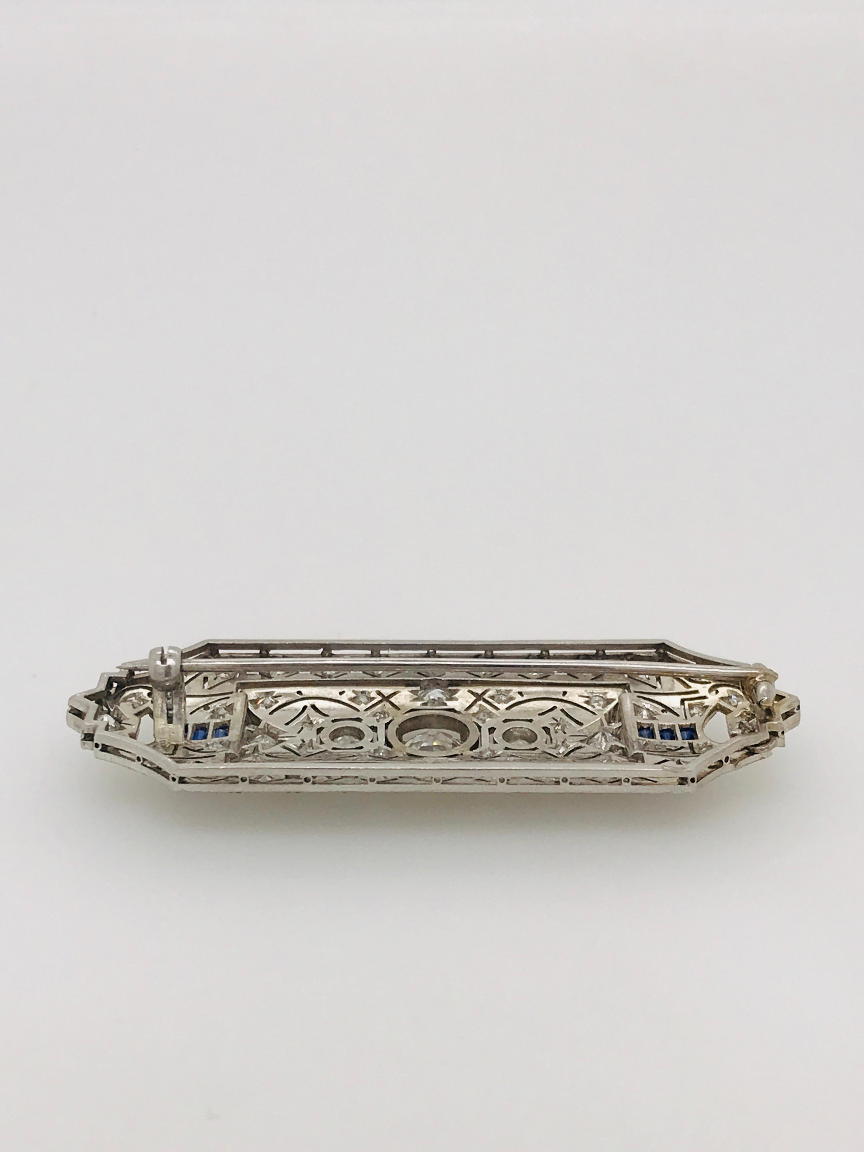 Old Mine Cut Edwardian Old Cut Diamond and Sapphire Hand Pierced Brooch in Platinum