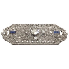 Edwardian Old Cut Diamond and Sapphire Hand Pierced Brooch in Platinum