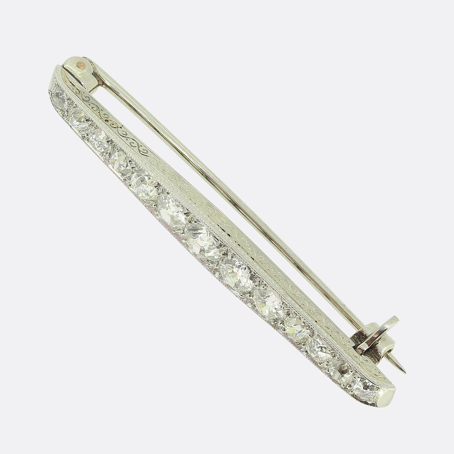 Old European Cut Edwardian Old Cut Diamond Bar Brooch For Sale
