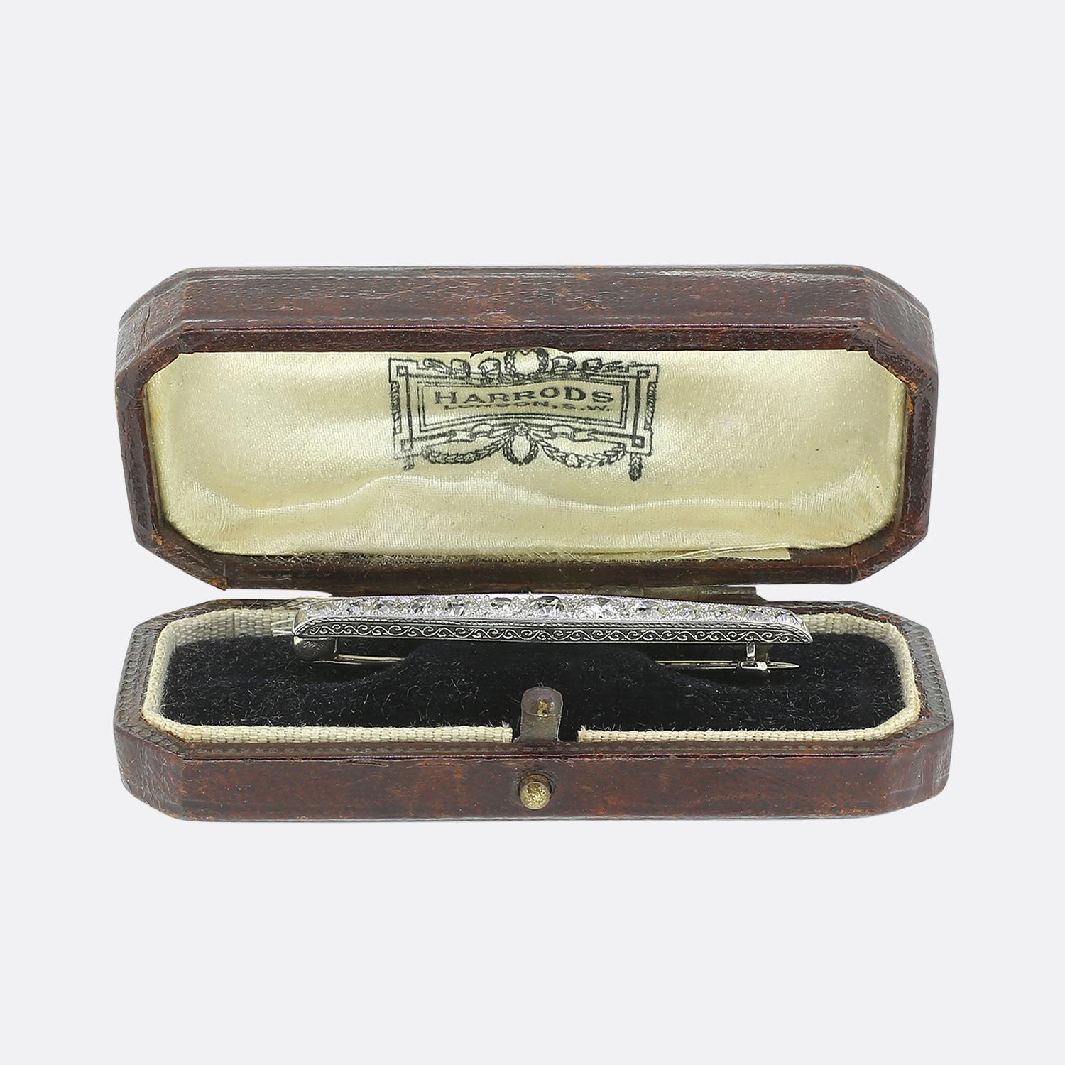 Women's or Men's Edwardian Old Cut Diamond Bar Brooch For Sale