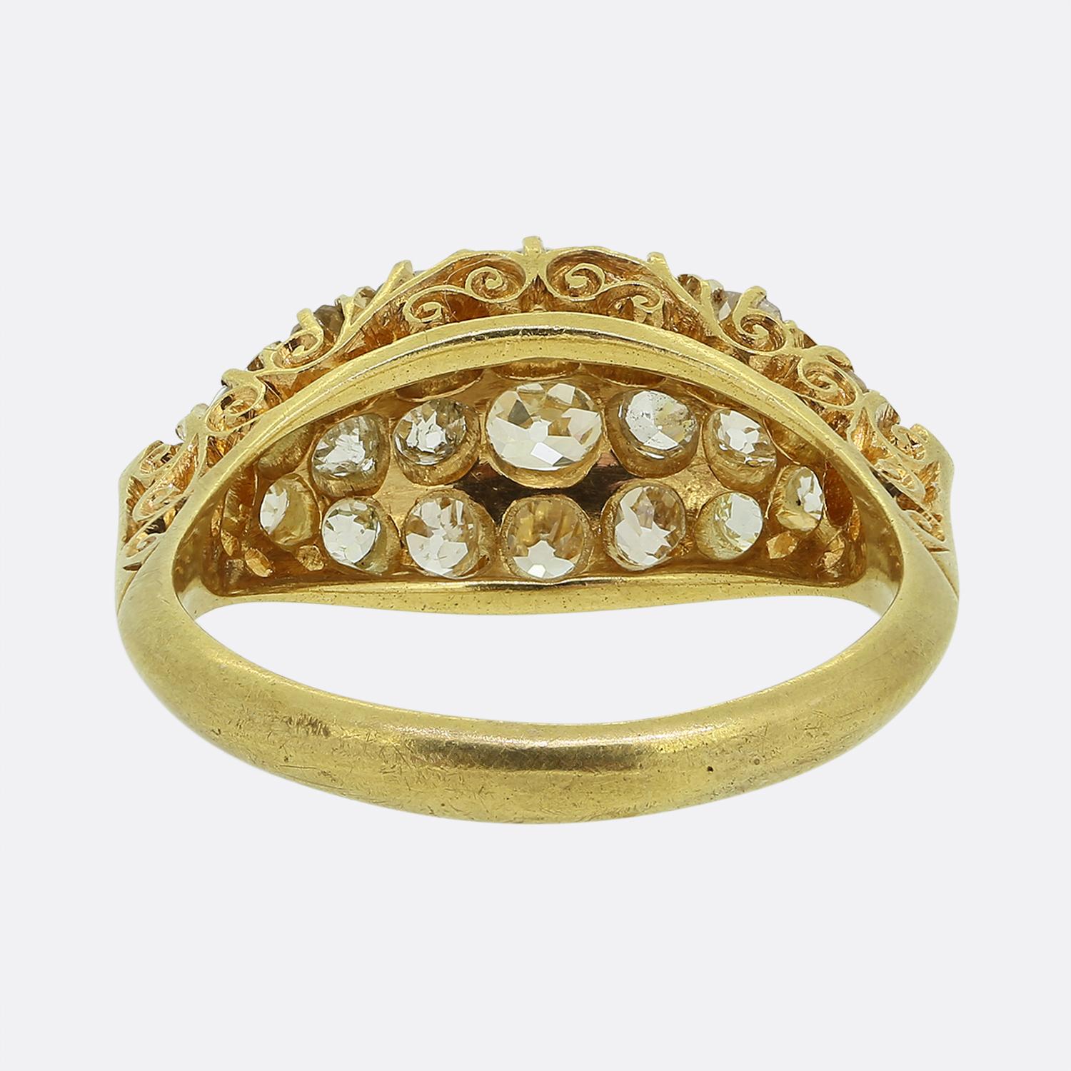 Edwardian Old Cut Diamond Boat Ring In Good Condition For Sale In London, GB
