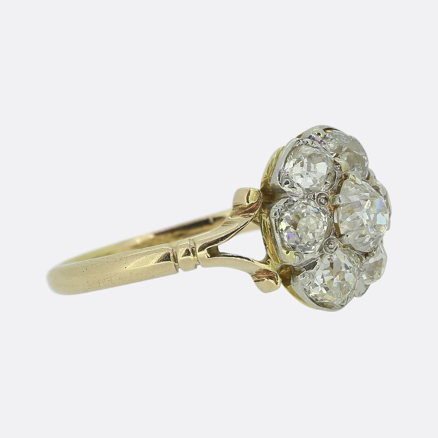 Old Mine Cut Edwardian Old Cut Diamond Cluster Ring