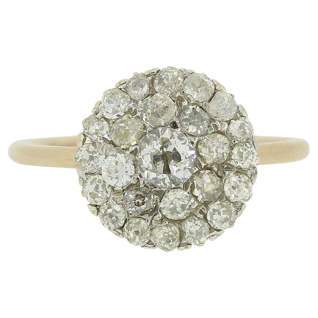 Edwardian Old Cut Diamond Cluster Ring For Sale