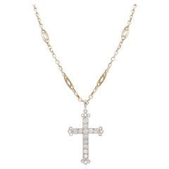 Edwardian Old Cut Diamond Cross Pendant & Antique 18k Gold Chain Necklace