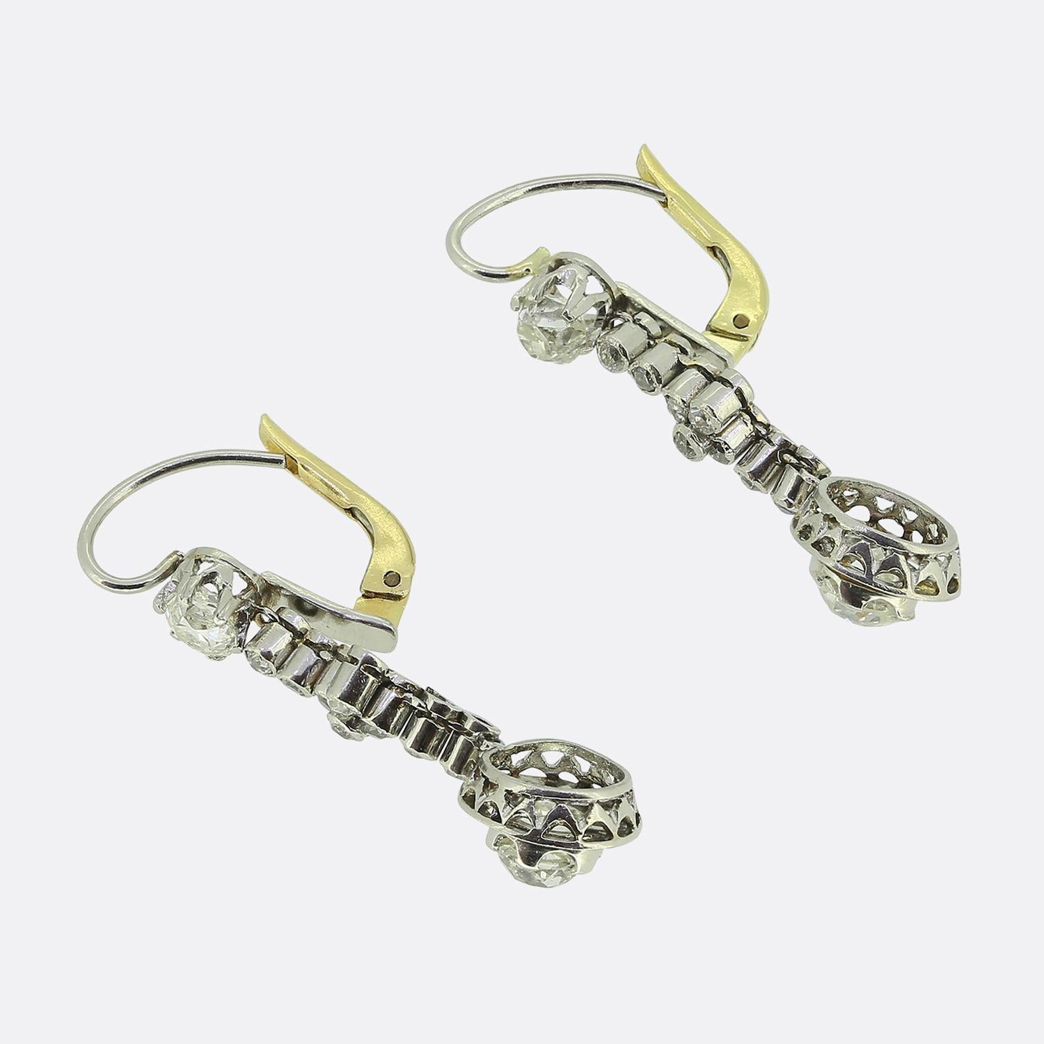Édouardien Boucles d'oreilles pendantes édouardiennes en diamant taille ancienne en vente