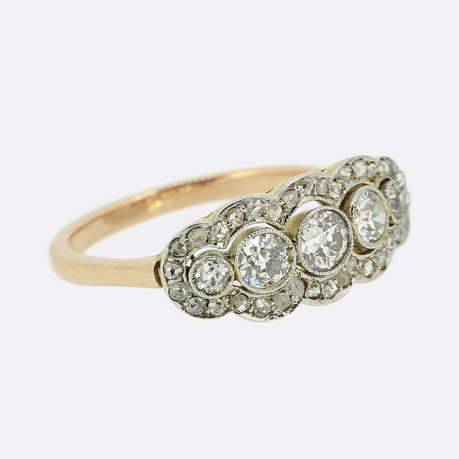 Old European Cut Edwardian Old Cut Diamond Five-Stone Cluster Ring For Sale