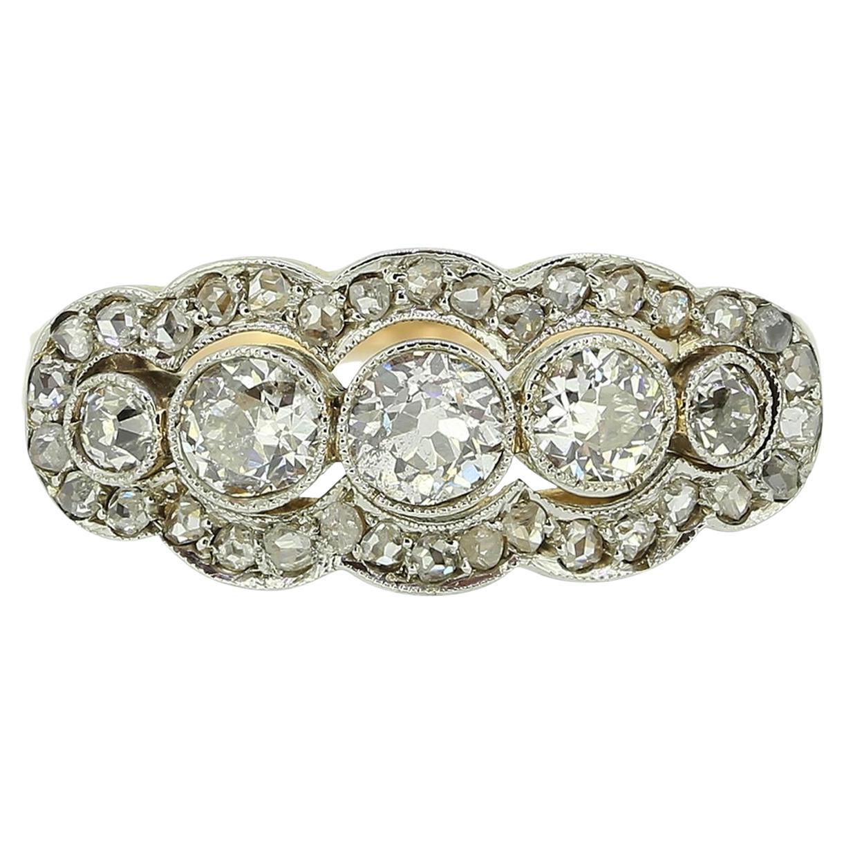 Edwardian Old Cut Diamond Five-Stone Cluster Ring