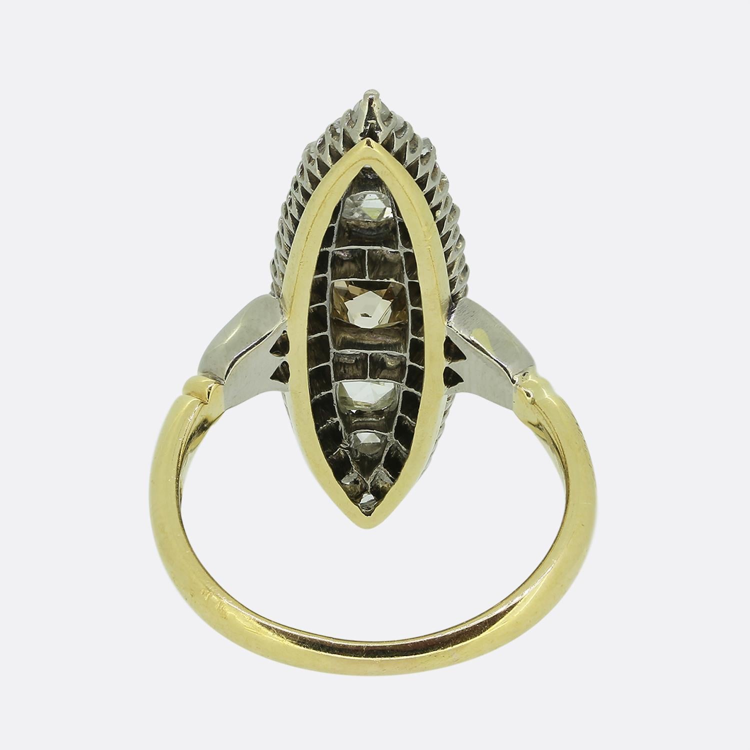 Edwardianischer Altschliff Diamant Navette Ring im Zustand „Gut“ im Angebot in London, GB