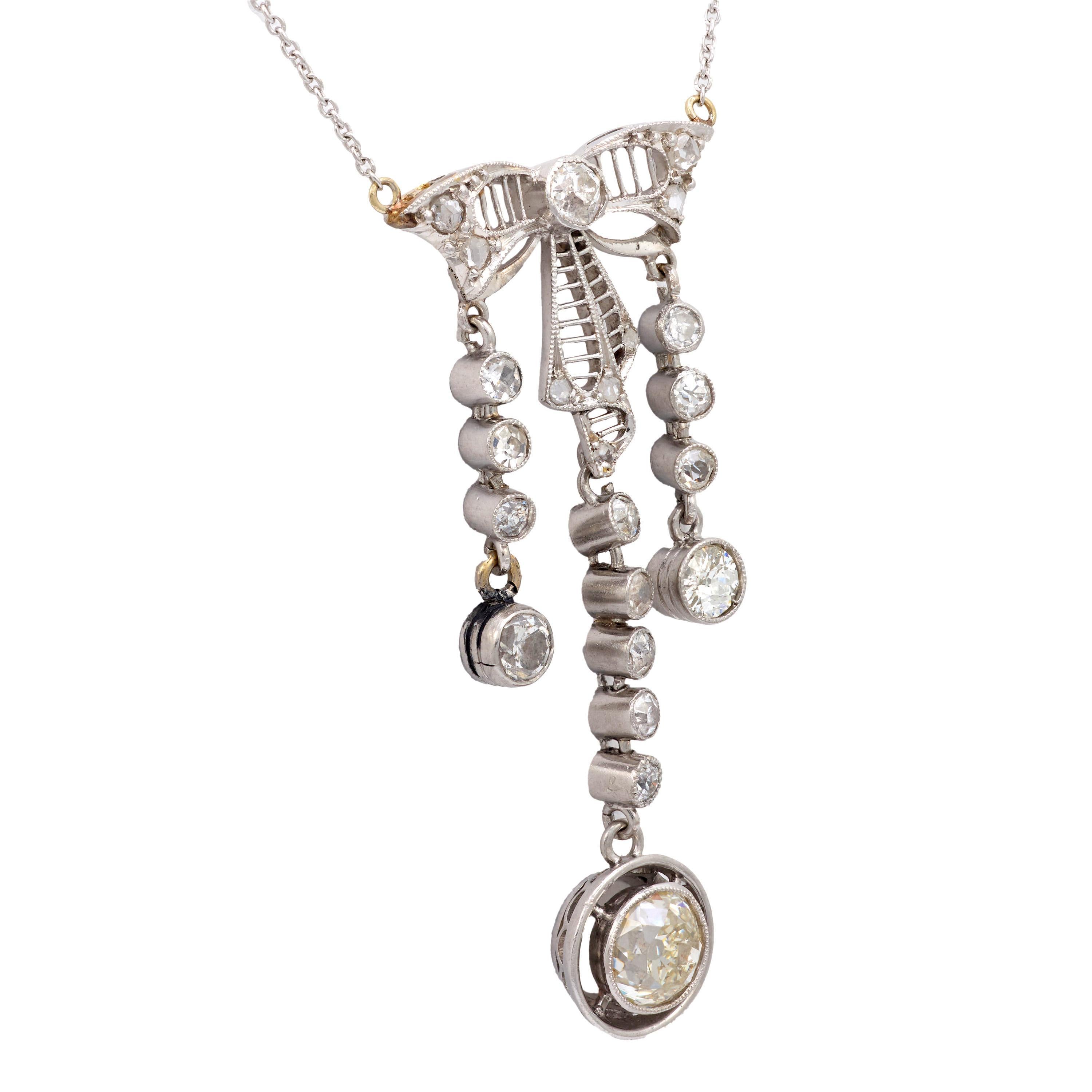 Old Mine Cut Edwardian old cut diamond platinum necklace For Sale