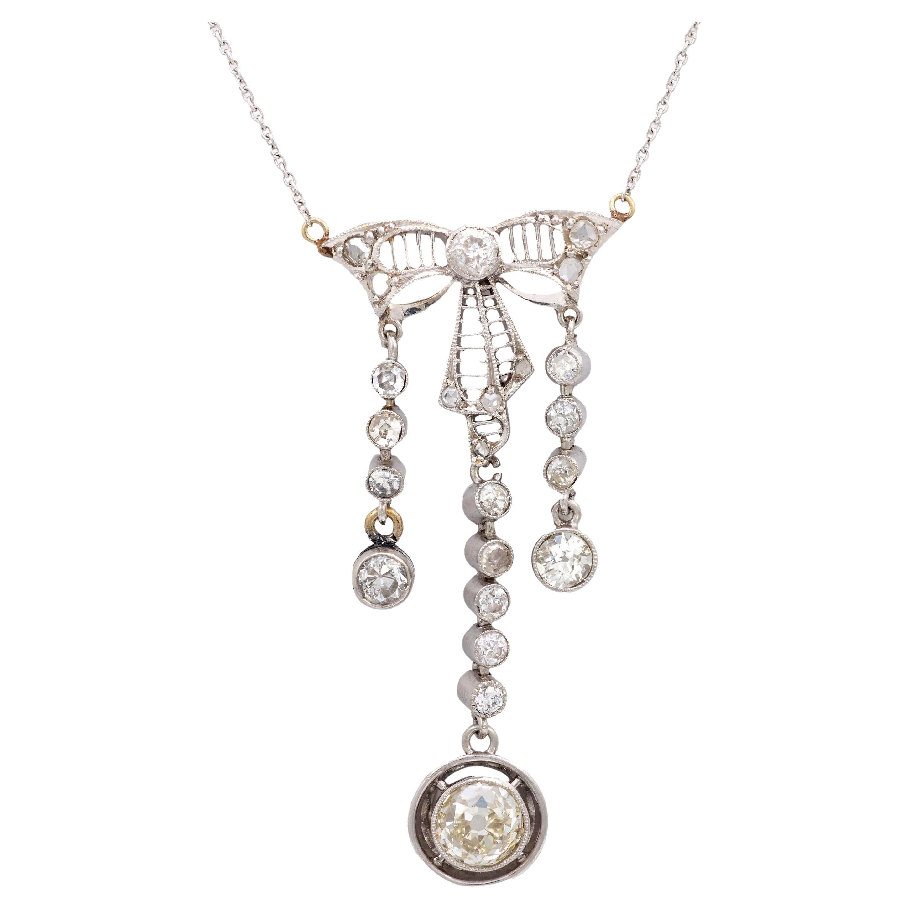 Edwardian old cut diamond platinum necklace