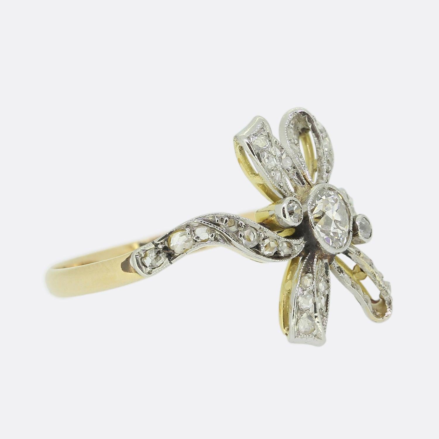 Rose Cut Edwardian Old Cut Diamond Ribbon Ring For Sale