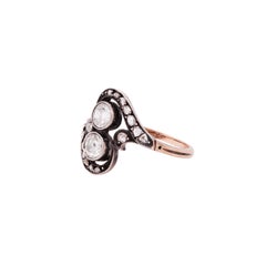 Edwardian Old Cut Diamond Toi Et Moi Crossover Ring in Silver on 18 Carat Gold