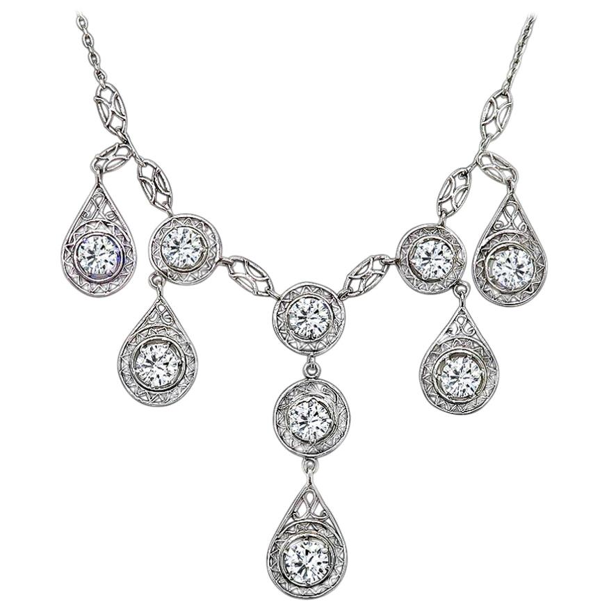 Edwardian Old Euro Diamond Platinum Necklace