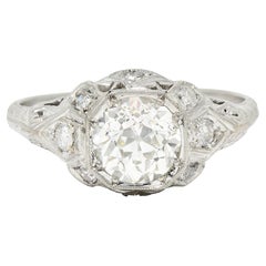 Antique Edwardian Old European 1.64 Carats Diamond Platinum Foliate Engagement Ring