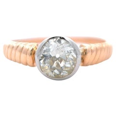 Edwardian Old European Cut Diamond 14 Karat Rose Gold Solitaire Bezel Set Ring