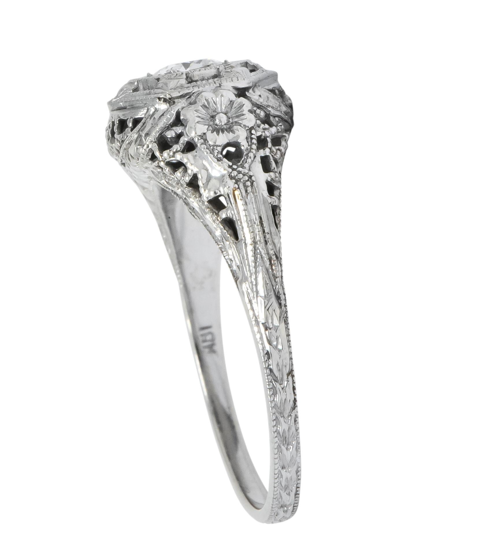 Edwardian Old European Cut Diamond 18 Karat White Gold Engagement Ring In Excellent Condition In Philadelphia, PA