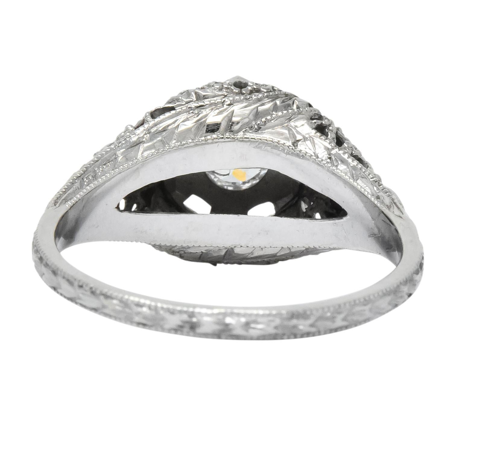 Women's or Men's Edwardian Old European Cut Diamond 18 Karat White Gold Engagement Ring