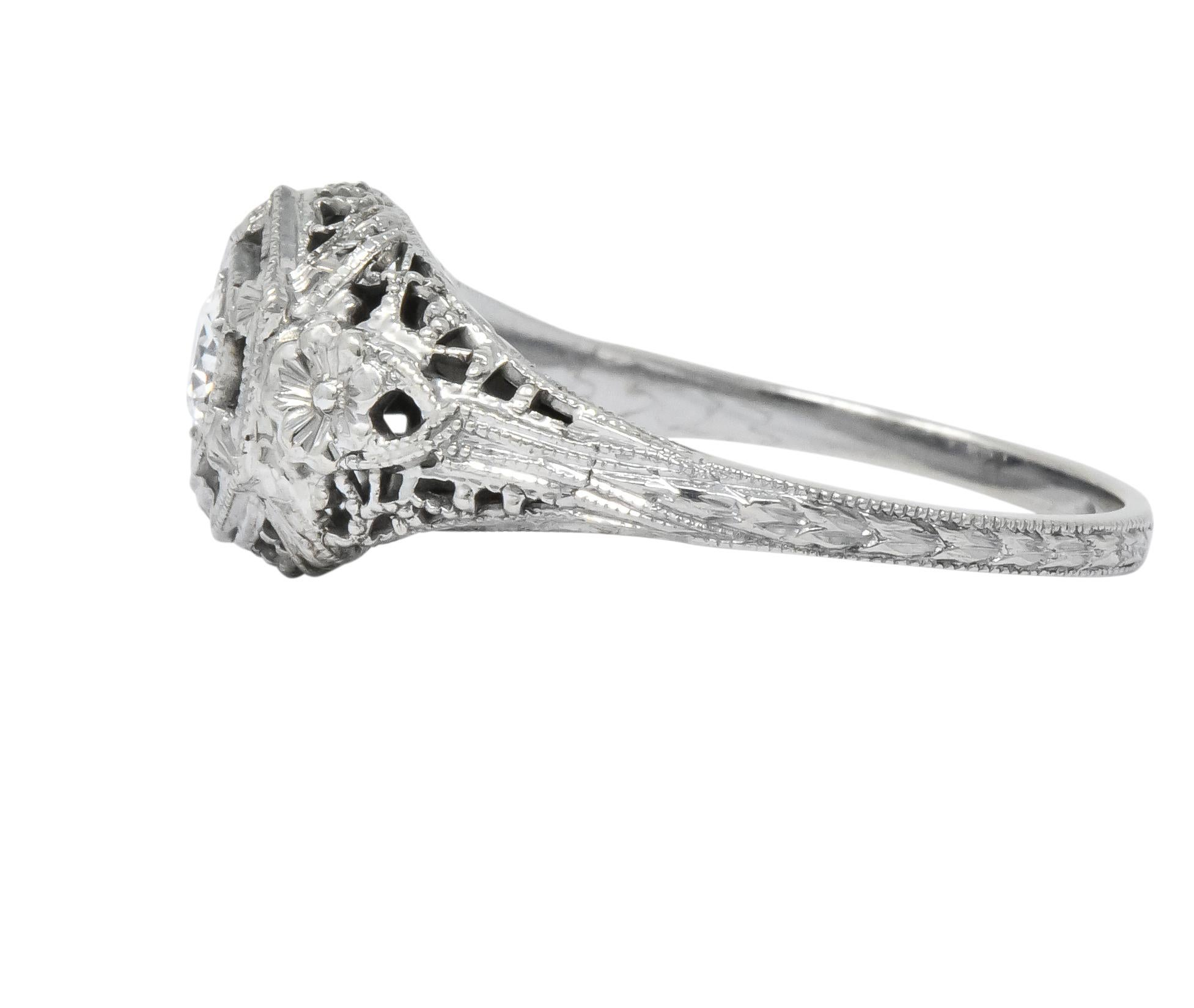 Edwardian Old European Cut Diamond 18 Karat White Gold Engagement Ring 1