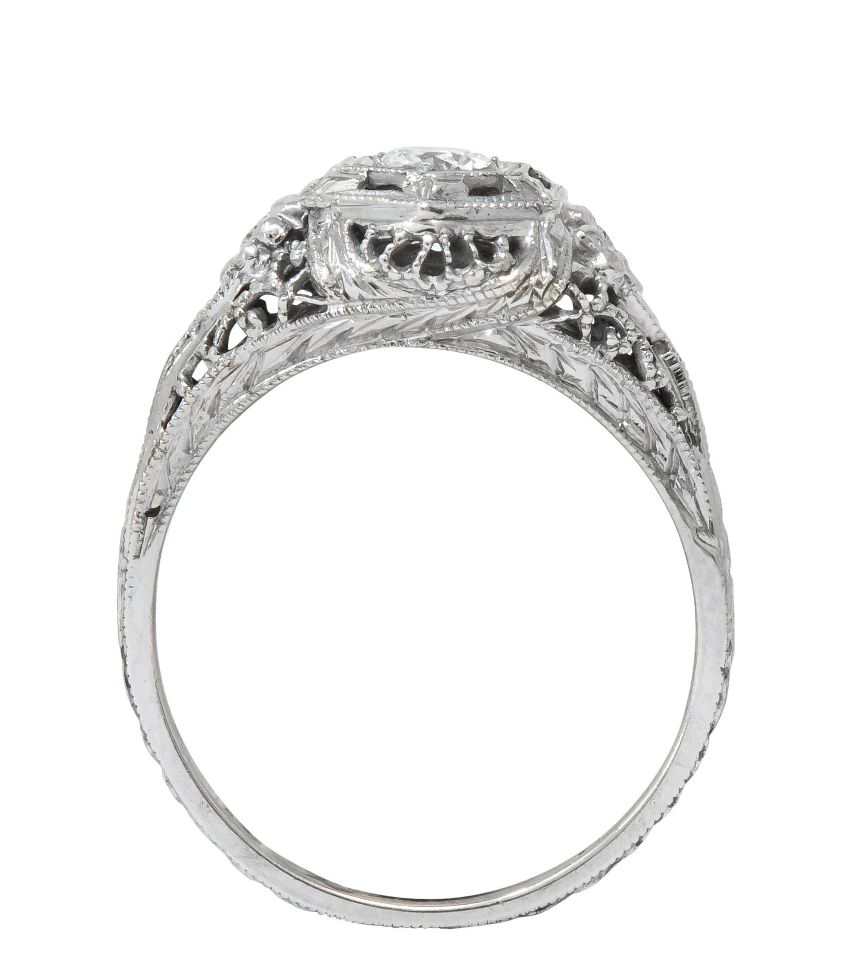 Edwardian Old European Cut Diamond 18 Karat White Gold Engagement Ring 3