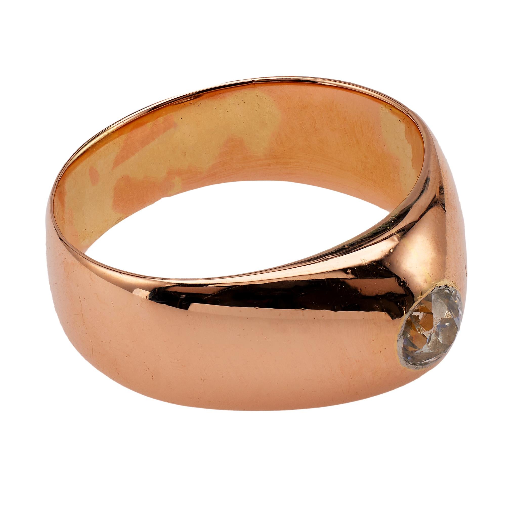 Edwardian Old European Cut Diamond 18k Rose Gold Ring For Sale 1