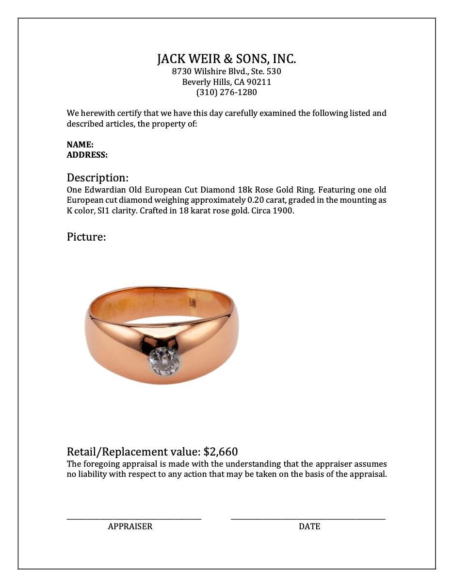 Edwardian Old European Cut Diamond 18k Rose Gold Ring For Sale 2