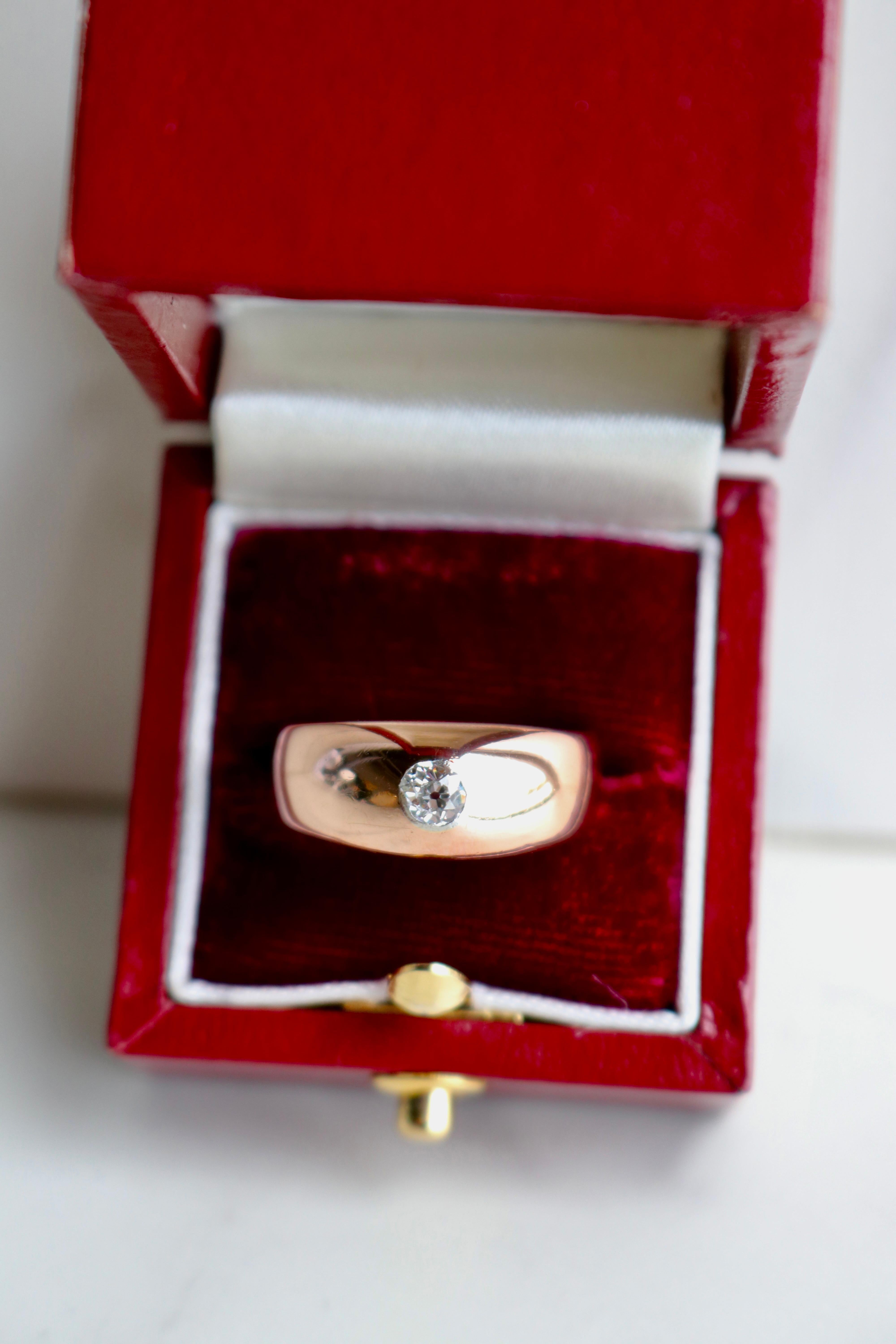 Edwardian Old European Cut Diamond 18k Rose Gold Ring For Sale 2