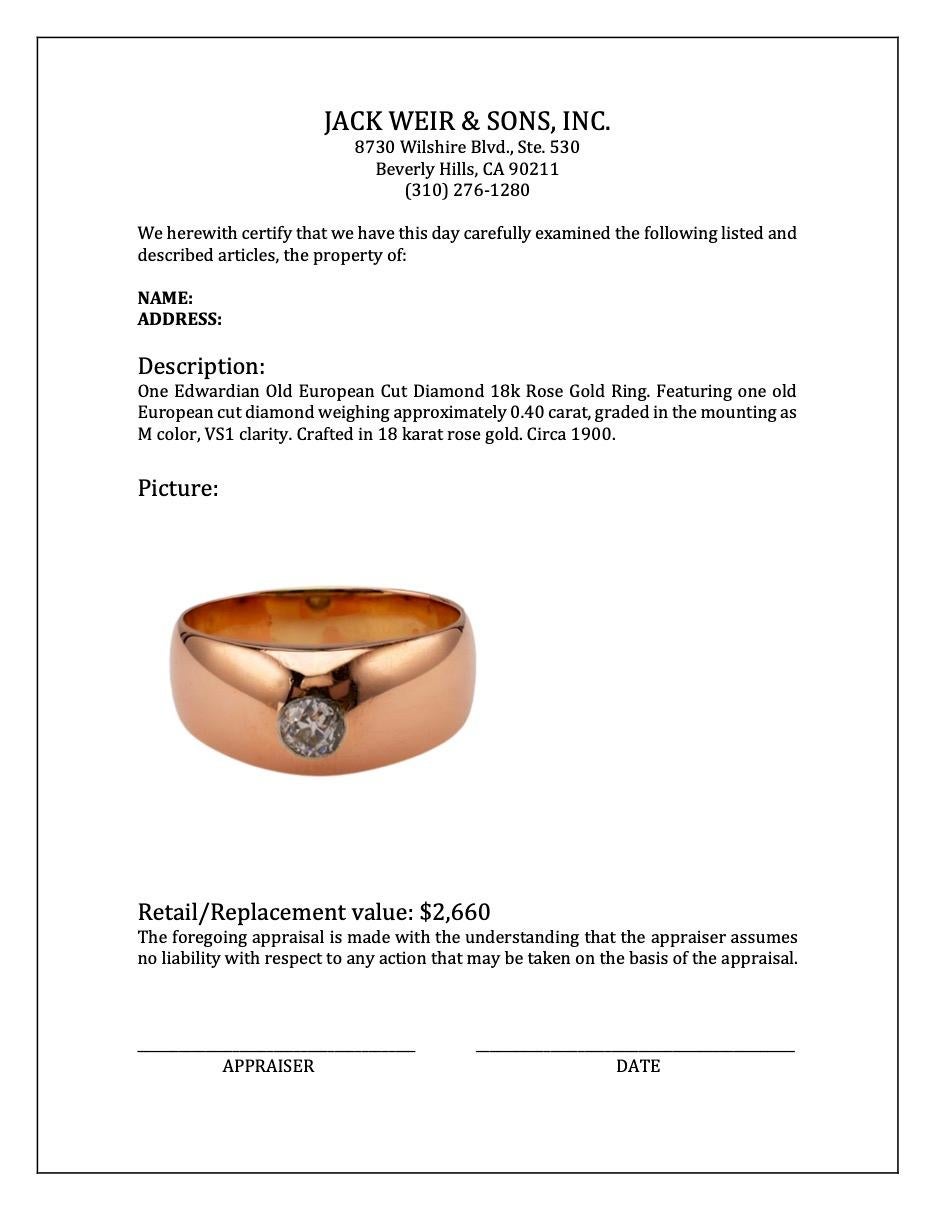 Edwardian Old European Cut Diamond 18k Rose Gold Ring For Sale 3