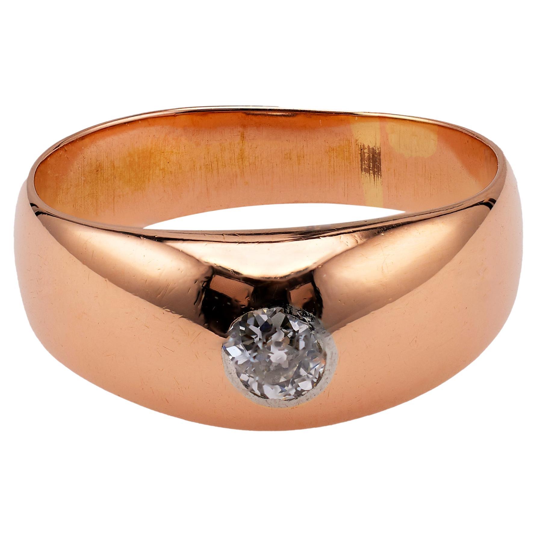 Edwardian Old European Cut Diamond 18k Rose Gold Ring For Sale
