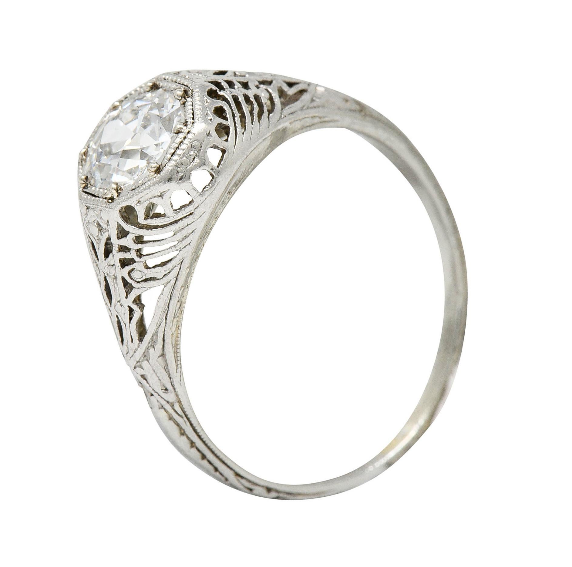 Edwardian Old European Cut Diamond 19 Karat White Gold Engagement Ring GIA 6