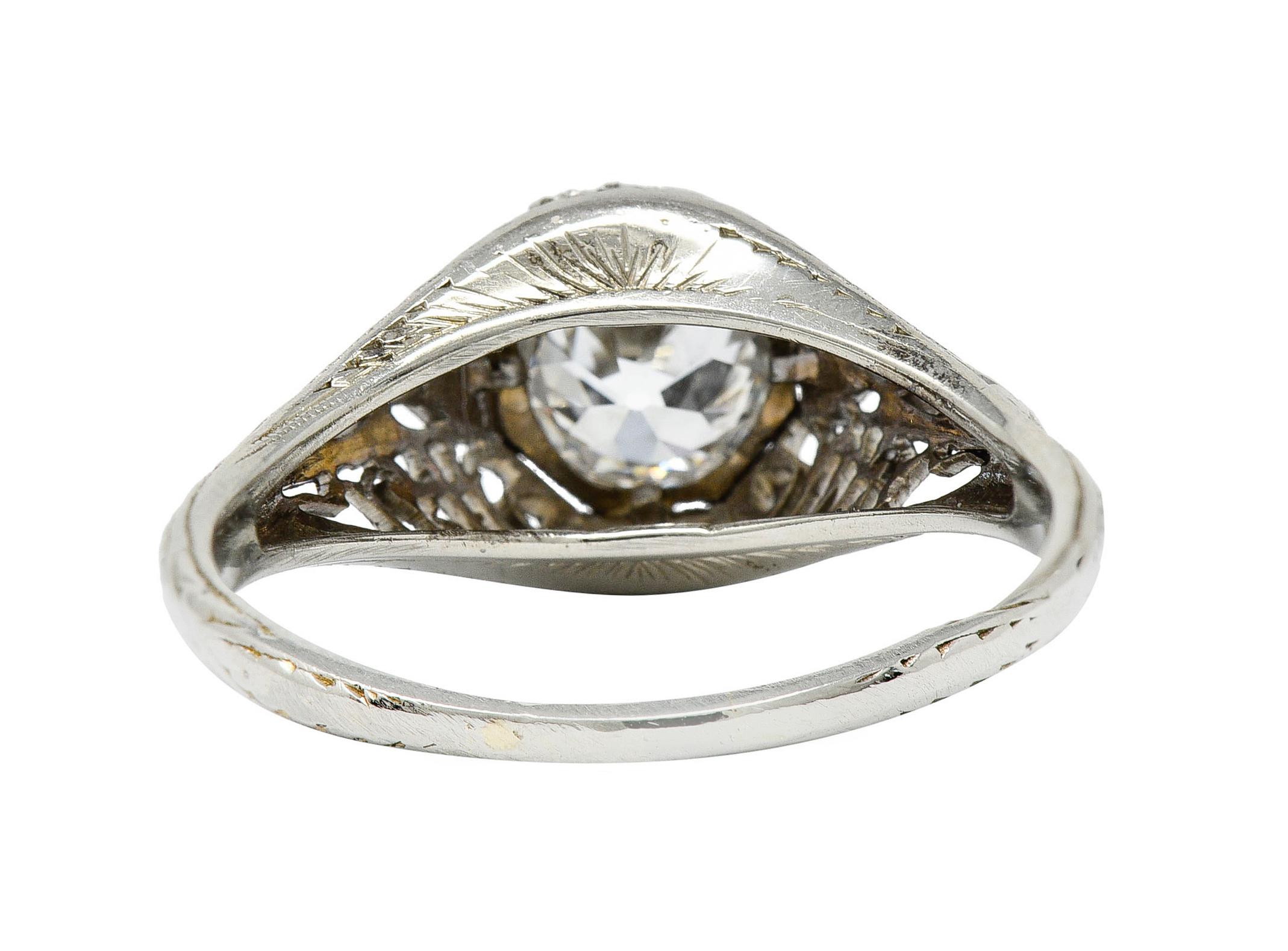Edwardian Old European Cut Diamond 19 Karat White Gold Engagement Ring GIA In Excellent Condition In Philadelphia, PA