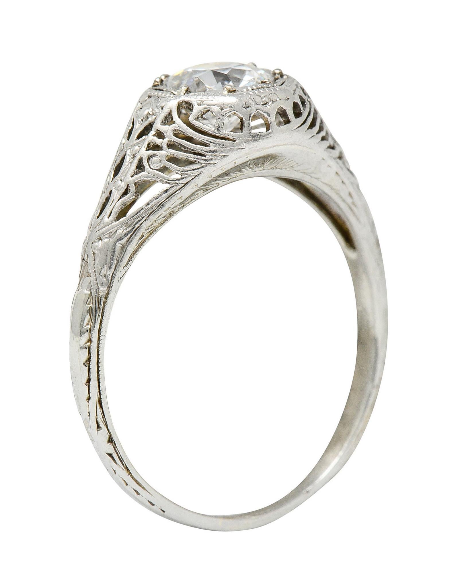Edwardian Old European Cut Diamond 19 Karat White Gold Engagement Ring GIA 4