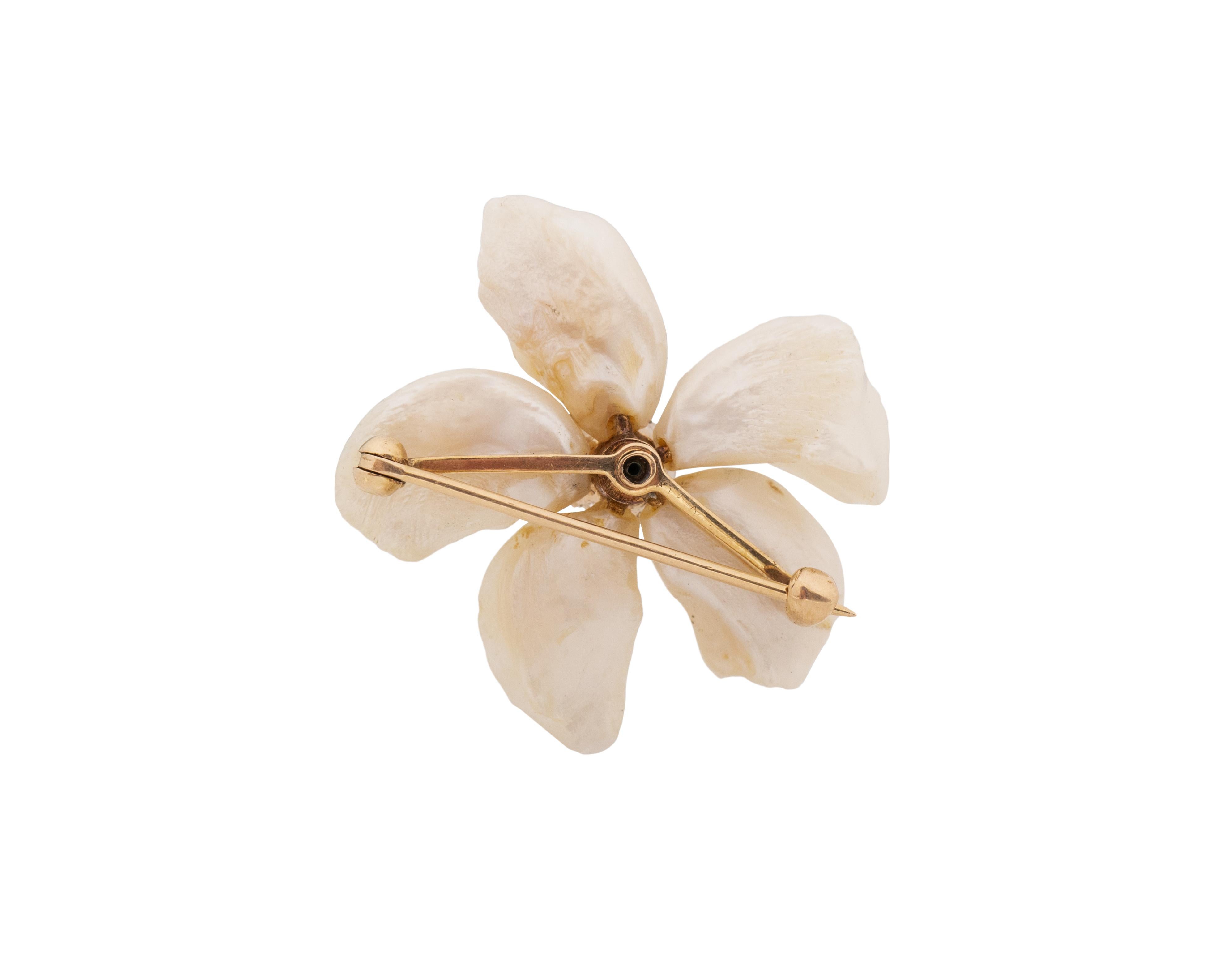 Edwardian Old European Cut Diamant und Perle Floral Brosche Pin im Zustand „Hervorragend“ im Angebot in Atlanta, GA