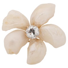 Edwardian Old European Cut Diamant und Perle Floral Brosche Pin