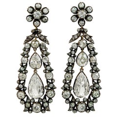 Edwardian Old European-Cut Diamond Gold and Silver Drop Earrings